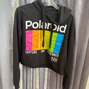 Retro women’s Polaroid Black Crop Hoodie with Color Block Logo size L lounge